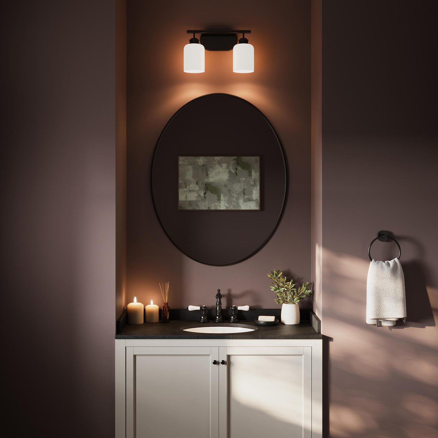 Progress Lighting P300578-31M Reines Matte Black Bath Vanity Wall Light - Bathroom Lifestyle Day View