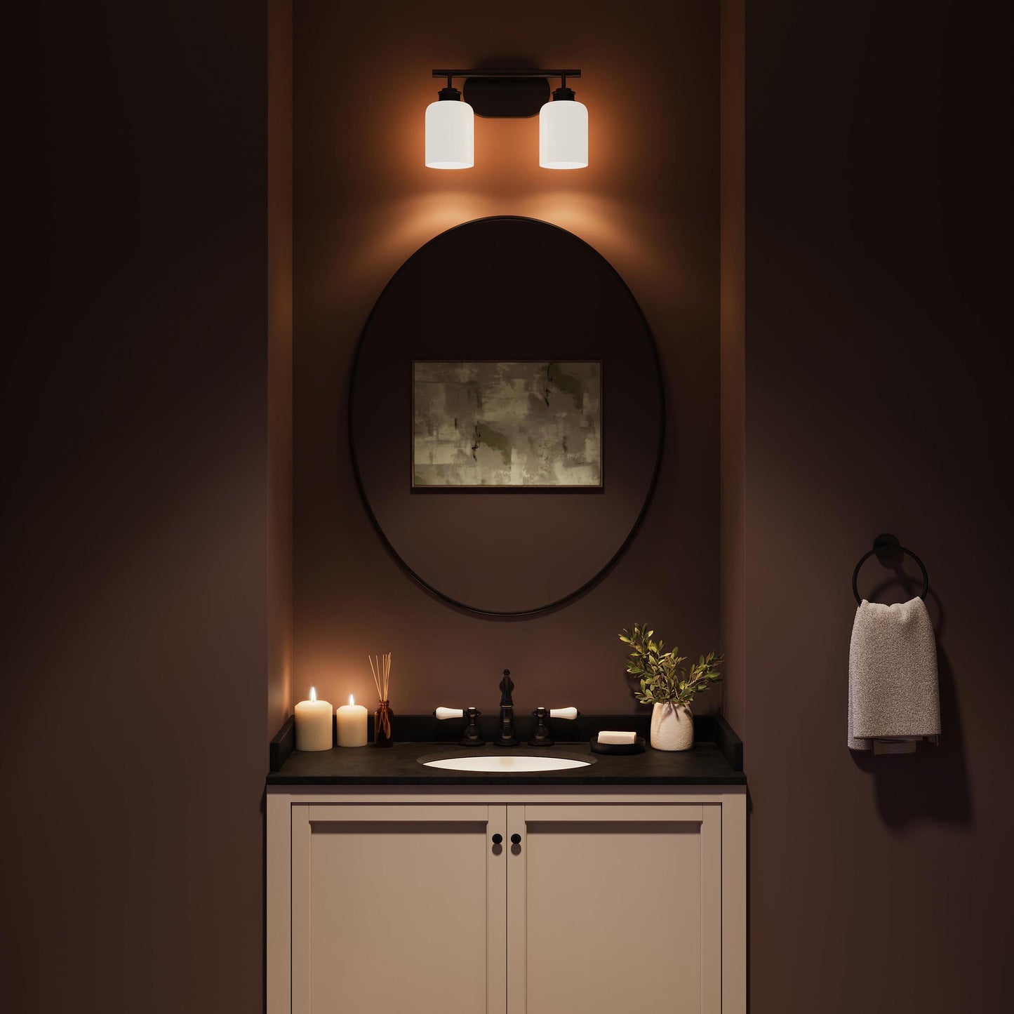 Progress Lighting P300578-31M Reines Matte Black Bath Vanity Wall Light - Bathroom Lifestyle Night View
