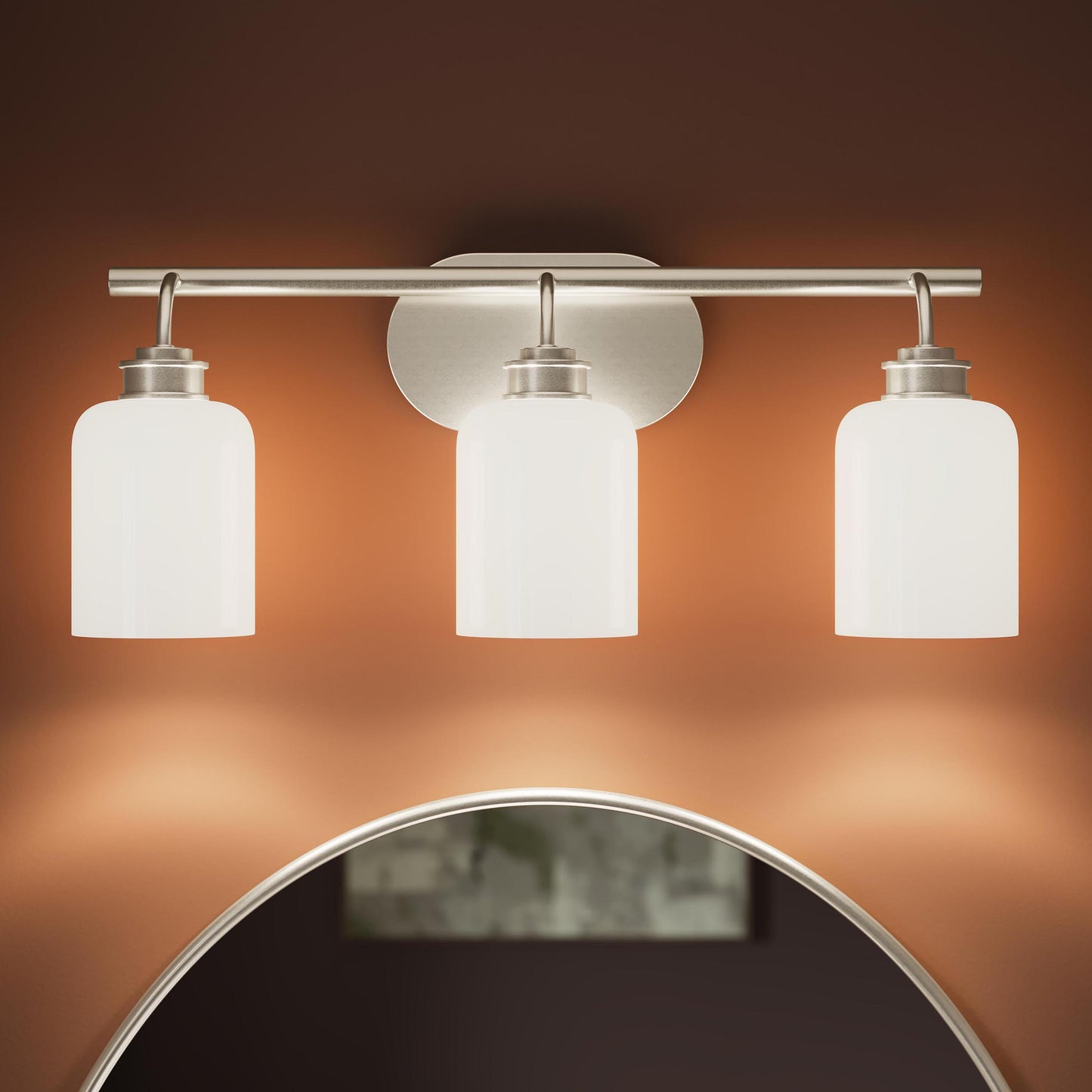 Progress Lighting Reines P300579-009 Brushed Nickel Bath Vanity close-up detail view above mirror