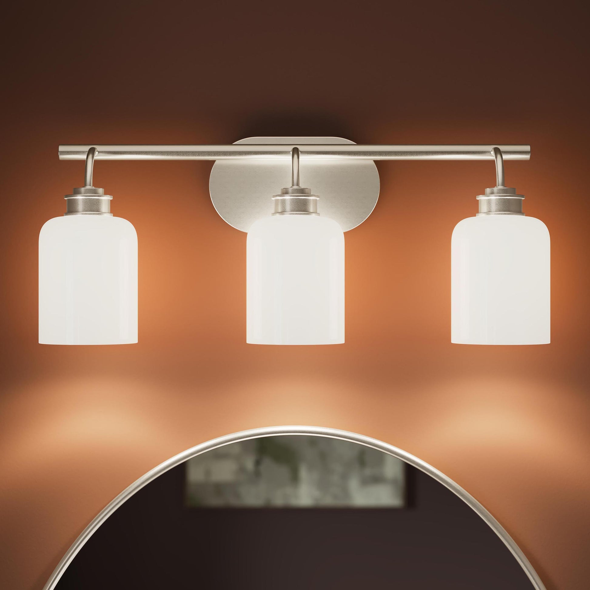 Progress Lighting Reines P300579-009 Brushed Nickel Bath Vanity close-up detail view above mirror