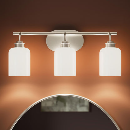 Progress Lighting Reines P300579-009 Brushed Nickel Bath Vanity close-up detail view above mirror