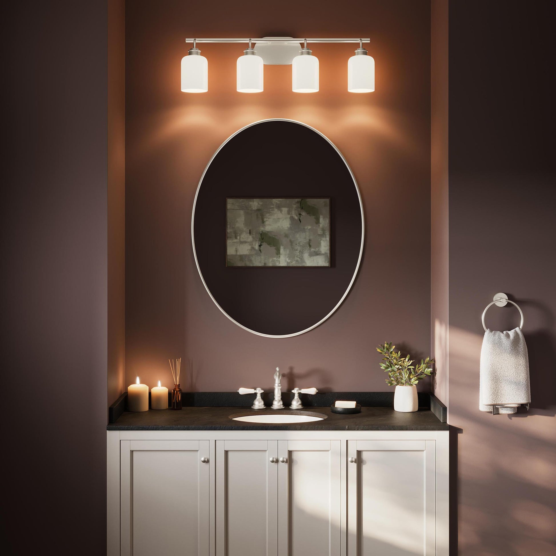 Progress Lighting P300580-009 Reines 4 Light Brushed Nickel Bath Vanity Wall Light - Lifestyle Bathroom Scene