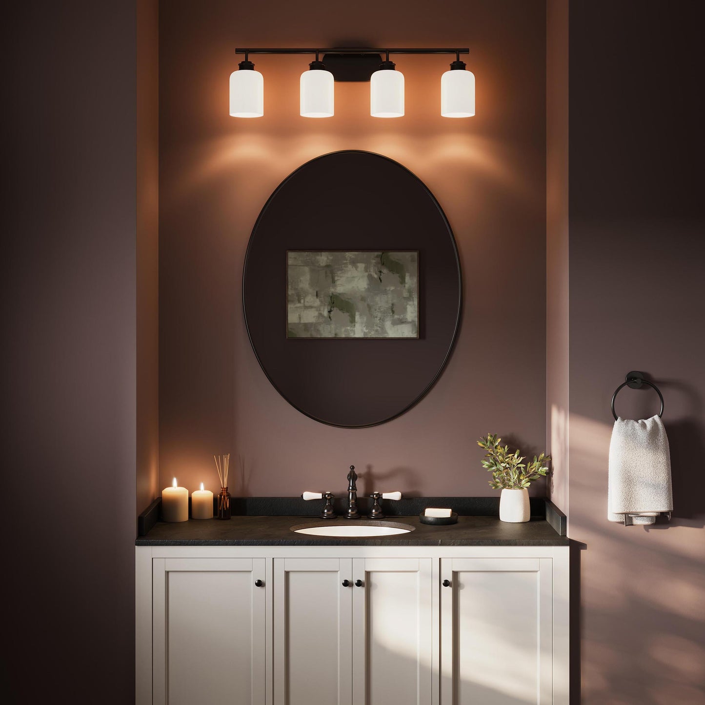 Progress Lighting P300580-31M Reines Matte Black Bath Vanity - Lifestyle Bathroom Application Shot