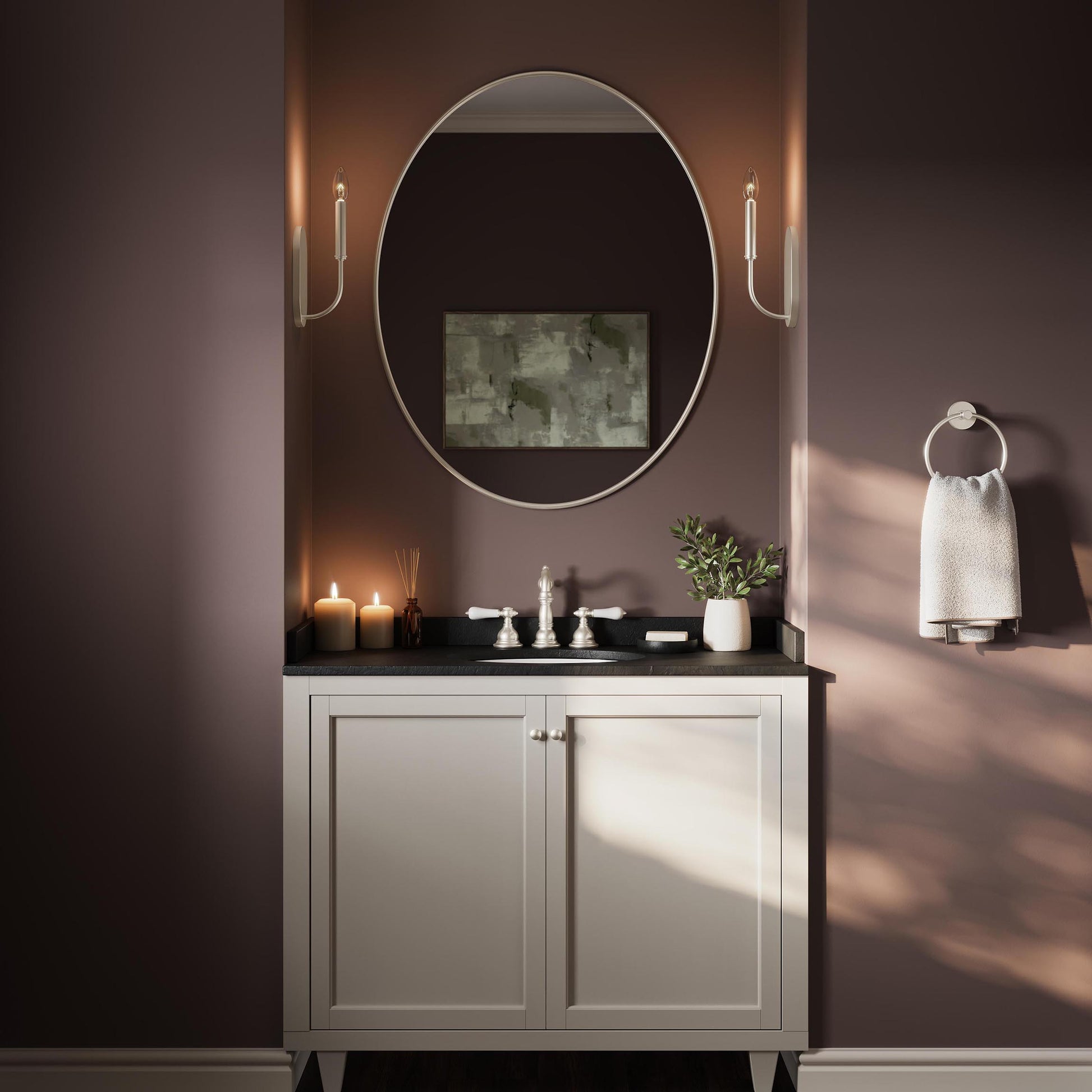 Progress Lighting P710153-009 Reines Brushed Nickel Wall Sconce - Bathroom Lifestyle Day Shot