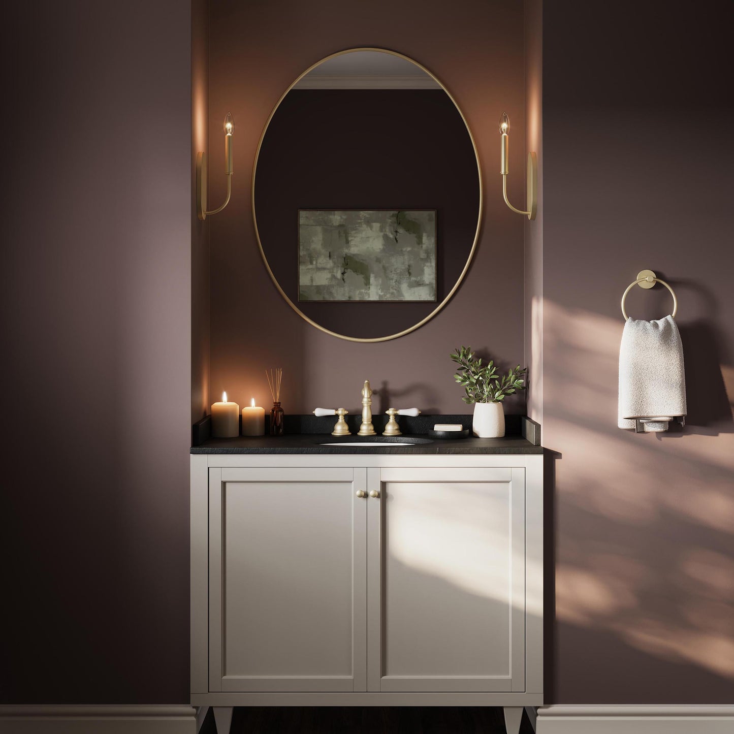 Progress Lighting P710153-191 Reines Brushed Gold Wall Sconce - Bathroom Lifestyle Application