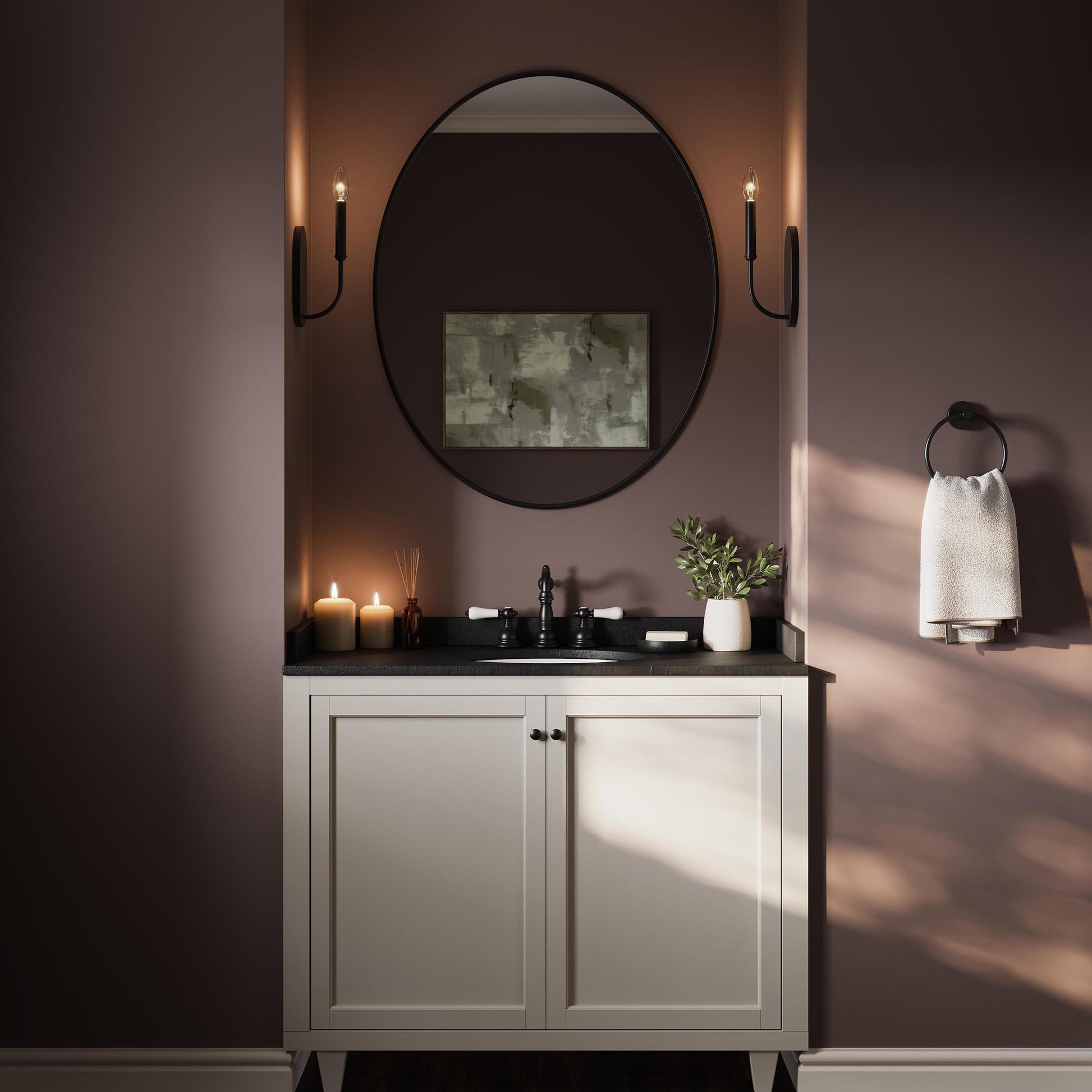 Progress Lighting P710153-31M Reines Matte Black Wall Sconce - Bathroom Lifestyle Day Shot
