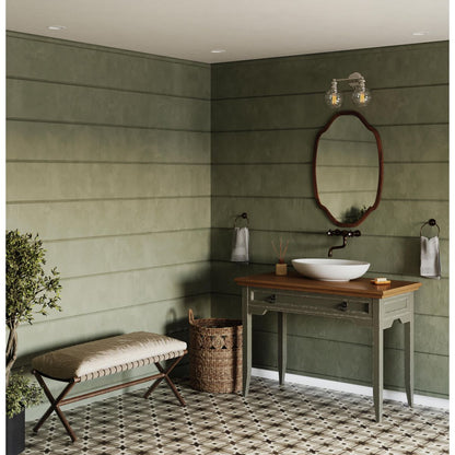 Progress Lighting Hansford 2 light bath vanity wall light installed above bathroom mirror