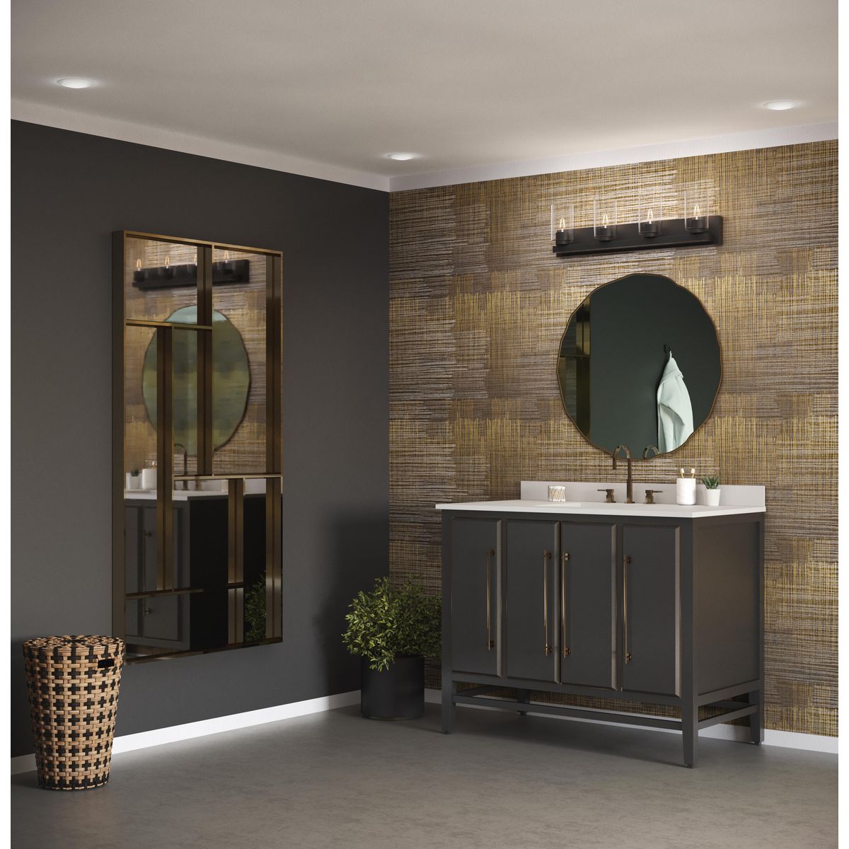 Progress Lighting Goodwin 4 light matte black bath vanity wall light in bathroom setting