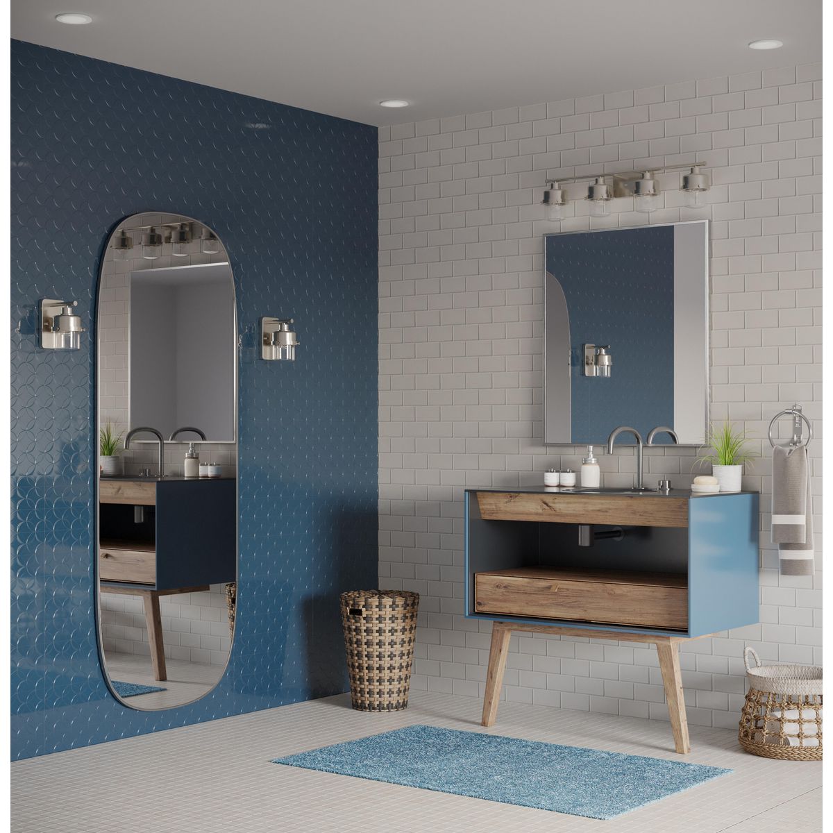 Progress Lighting P300425-009 Beckner 4 Light Brushed Nickel Bath Vanity Wall Light - Lifestyle Bathroom Setting