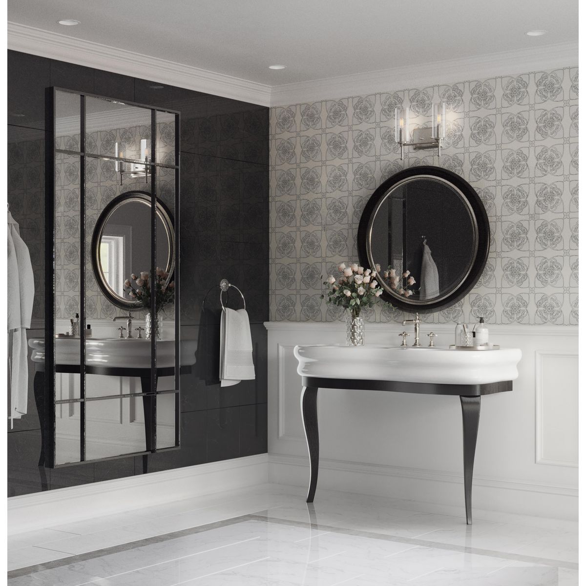 Progress Lighting Elara brushed nickel bath vanity wall light in bathroom setting