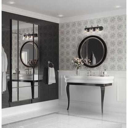 Progress Lighting P300391-31M Clear Glass 3 Light Matte Black Bath Vanity Wall Light in bathroom setting
