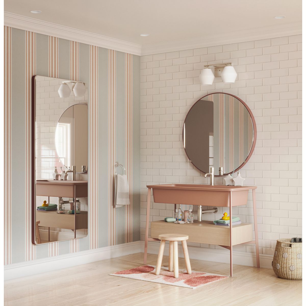 Progress Lighting Copeland 2 light bath vanity wall light installed above bathroom mirror