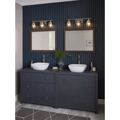 Progress Lighting Beckner 3 light brushed nickel bath vanity wall light in bathroom setting