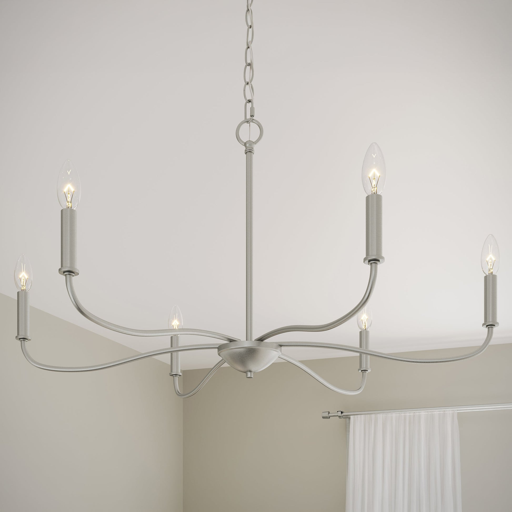 Progress Lighting Ilia P400463-009 Brushed Nickel Chandelier detail view in bedroom setting