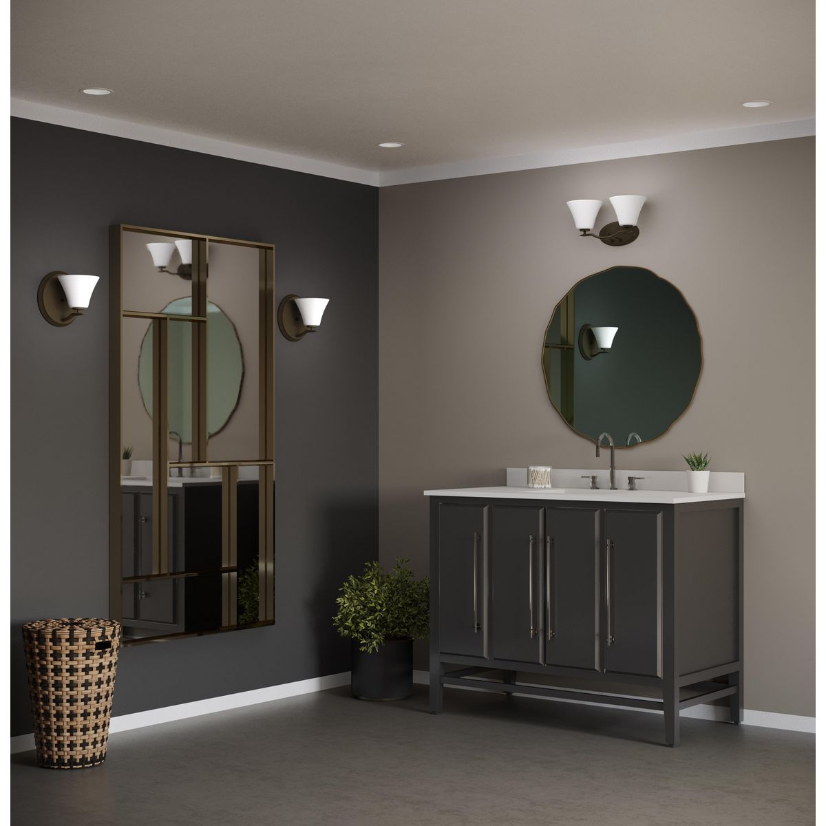 Progress Lighting Bravo antique bronze bath vanity wall lights in bathroom setting