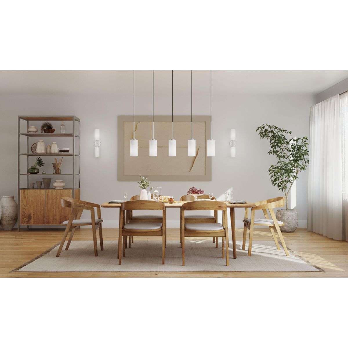 Progress Lighting Cofield brushed nickel wall brackets in dining room