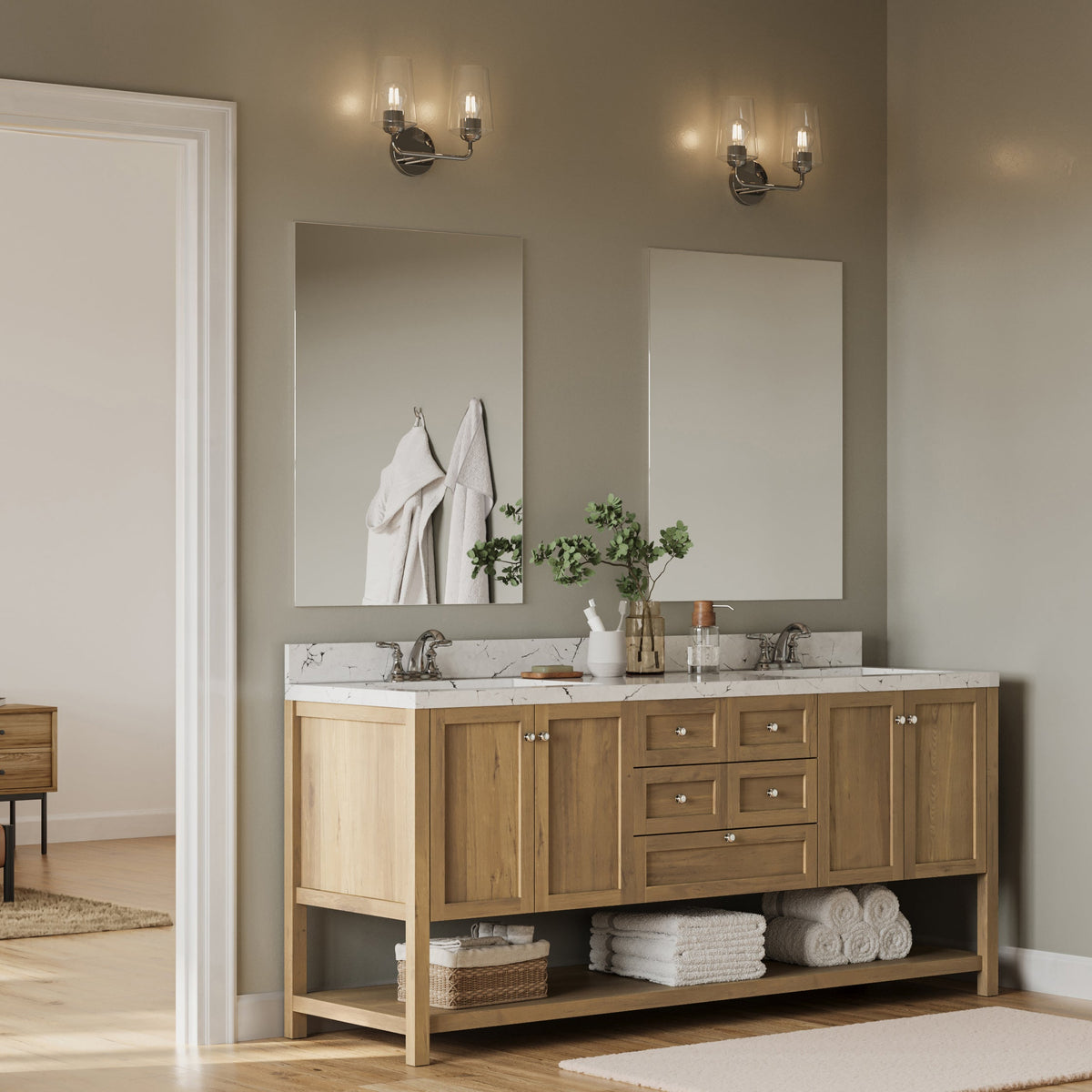 Celino polished chrome bath vanity wall light in bathroom setting