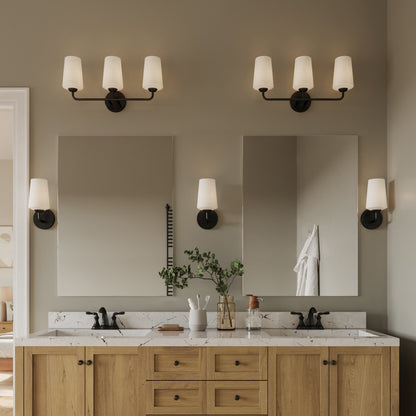 Celino black bath vanity wall lights in bathroom setting