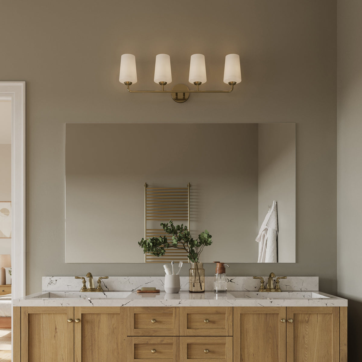 Celino 4 light bath vanity wall light installed over bathroom mirror