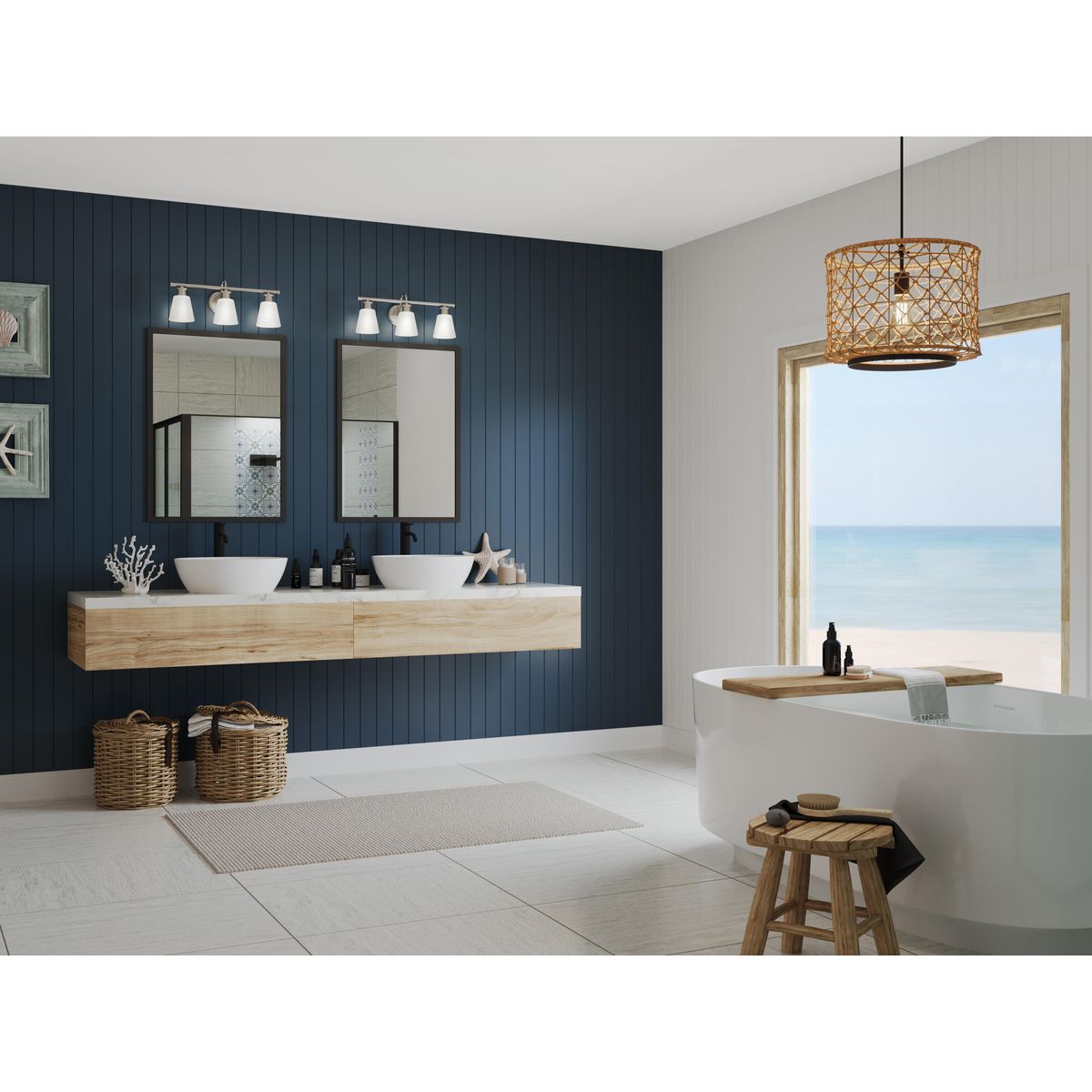 Progress Lighting Ashford 3 light brushed nickel bath vanity wall light in bathroom setting