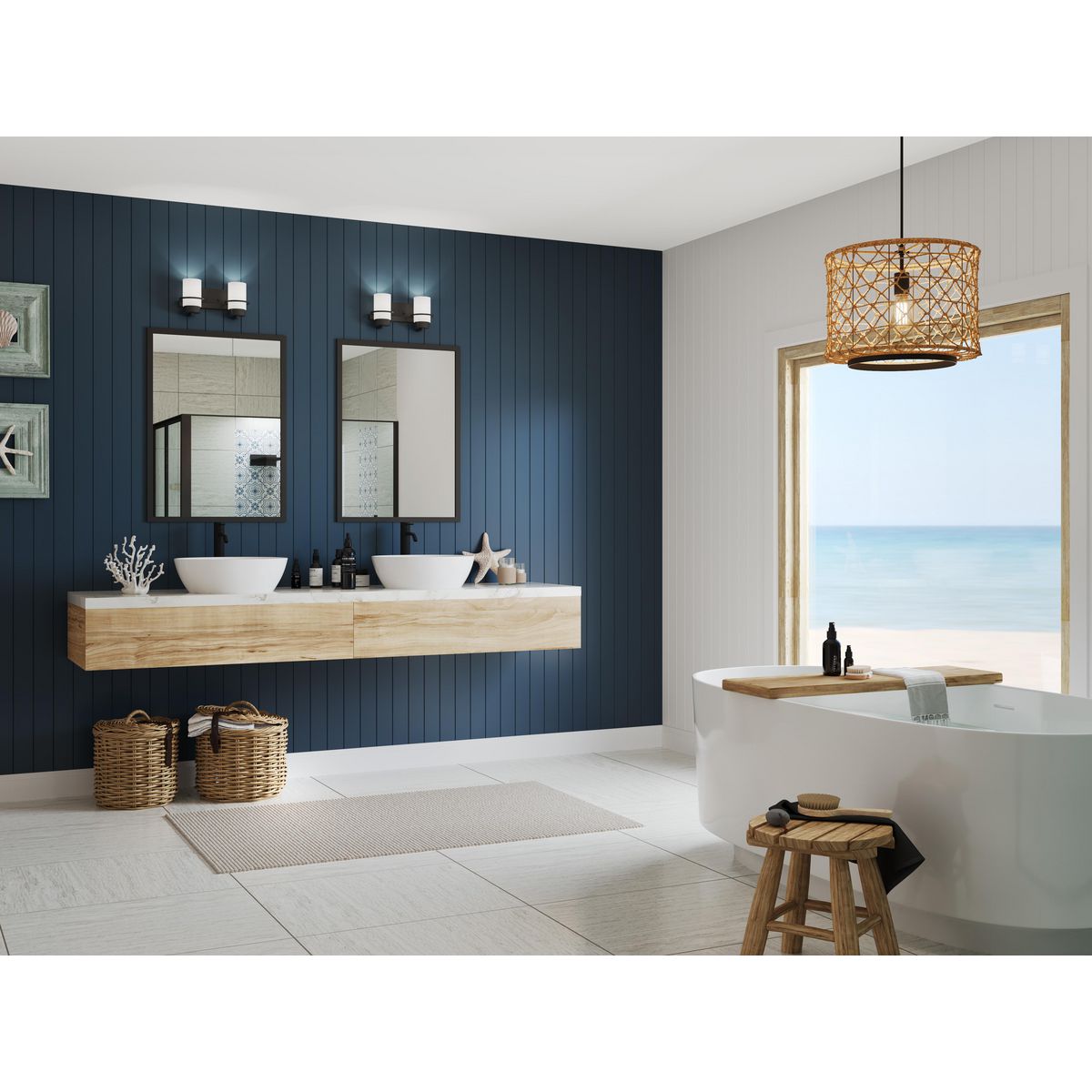 Progress Lighting P300414-31M Reiss 2 Light Matte Black Bath Vanity Wall Light in bathroom setting