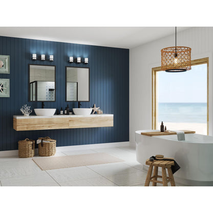 Progress Lighting P300415-31M Reiss 3 light matte black bath vanity wall light in bathroom setting