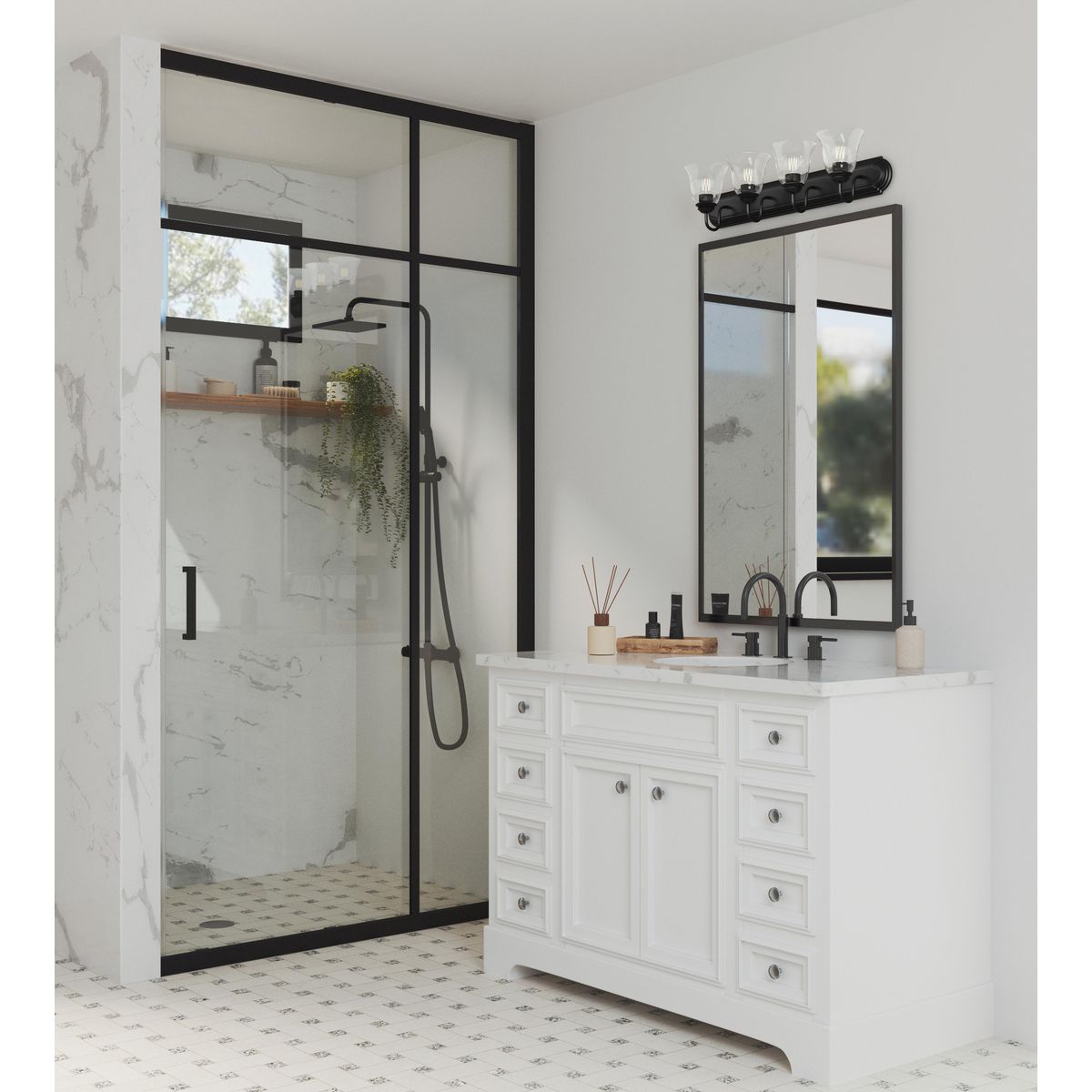 Progress Lighting P300392-31M Clear Glass 4 light matte black bath vanity wall light in bathroom