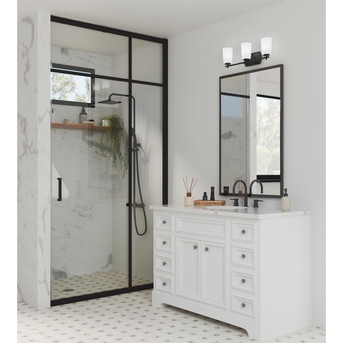 Progress Lighting Adley 3 light matte black bath vanity wall light in bathroom