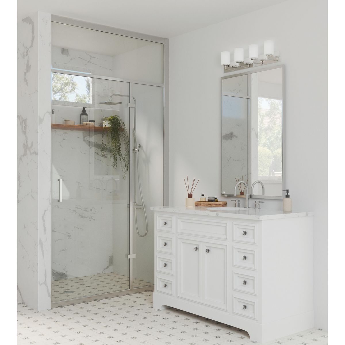 Progress Lighting Merry 4 light polished chrome bath vanity wall light in bathroom setting