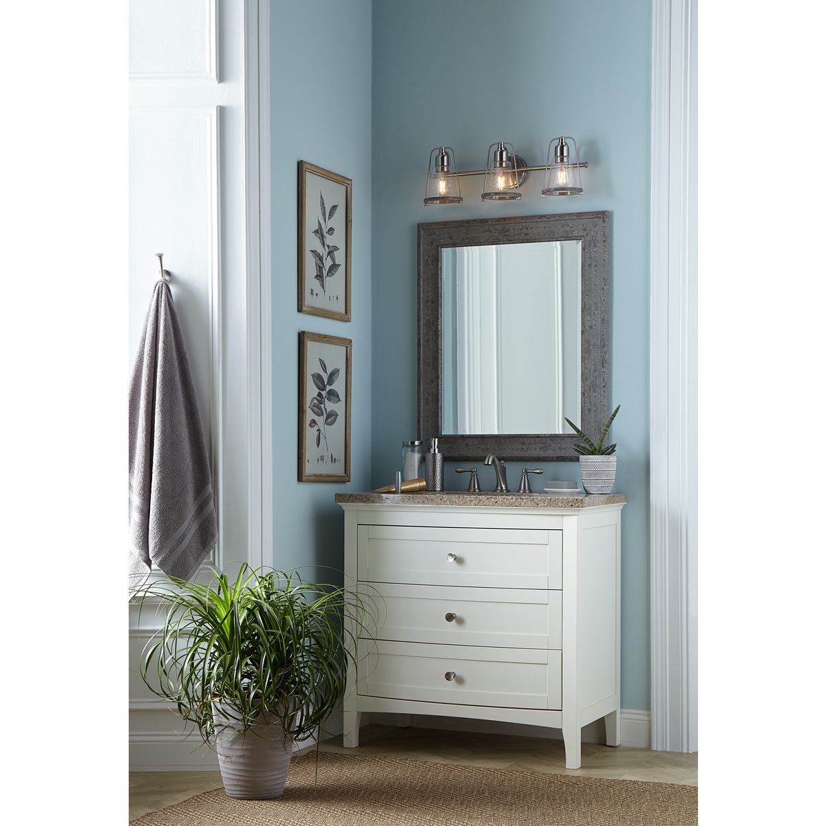 Progress Lighting P300297-009 Conway 3 Light Brushed Nickel Bath Vanity Wall Light - Lifestyle Image