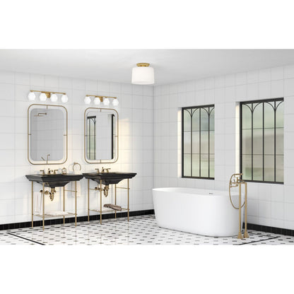 Progress Lighting Copeland 4 light brushed gold bath vanity wall lights in bathroom setting