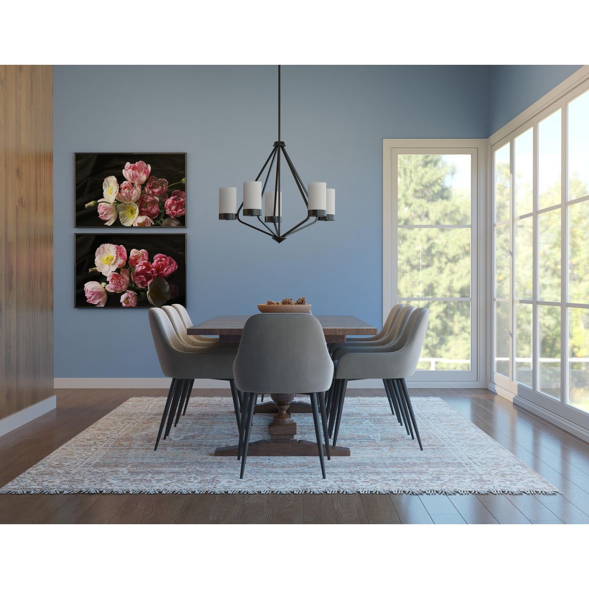 Progress Lighting Elevate 5 light matte black chandelier in dining room
