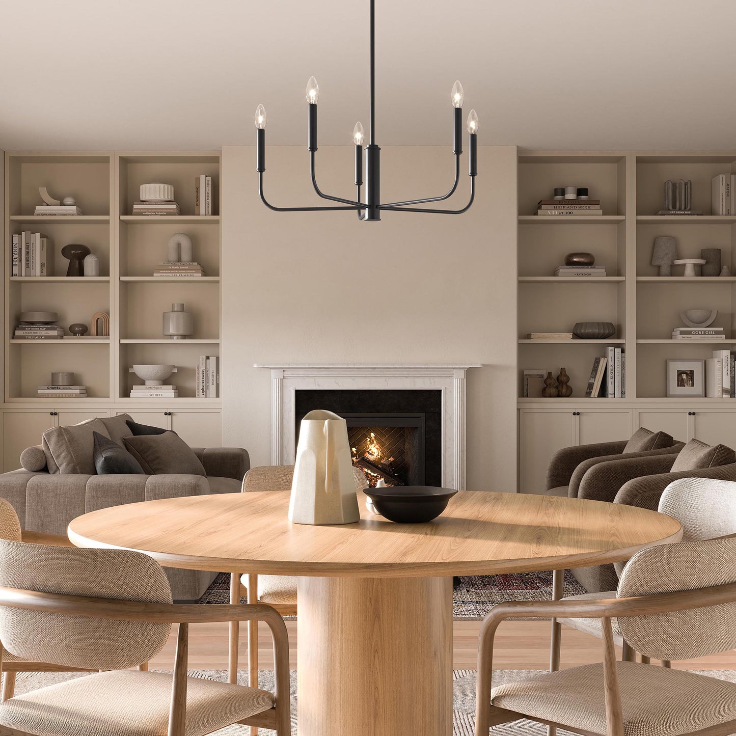 Progress Lighting Reines P400446-31M Matte Black Chandelier in Dining Room Lifestyle