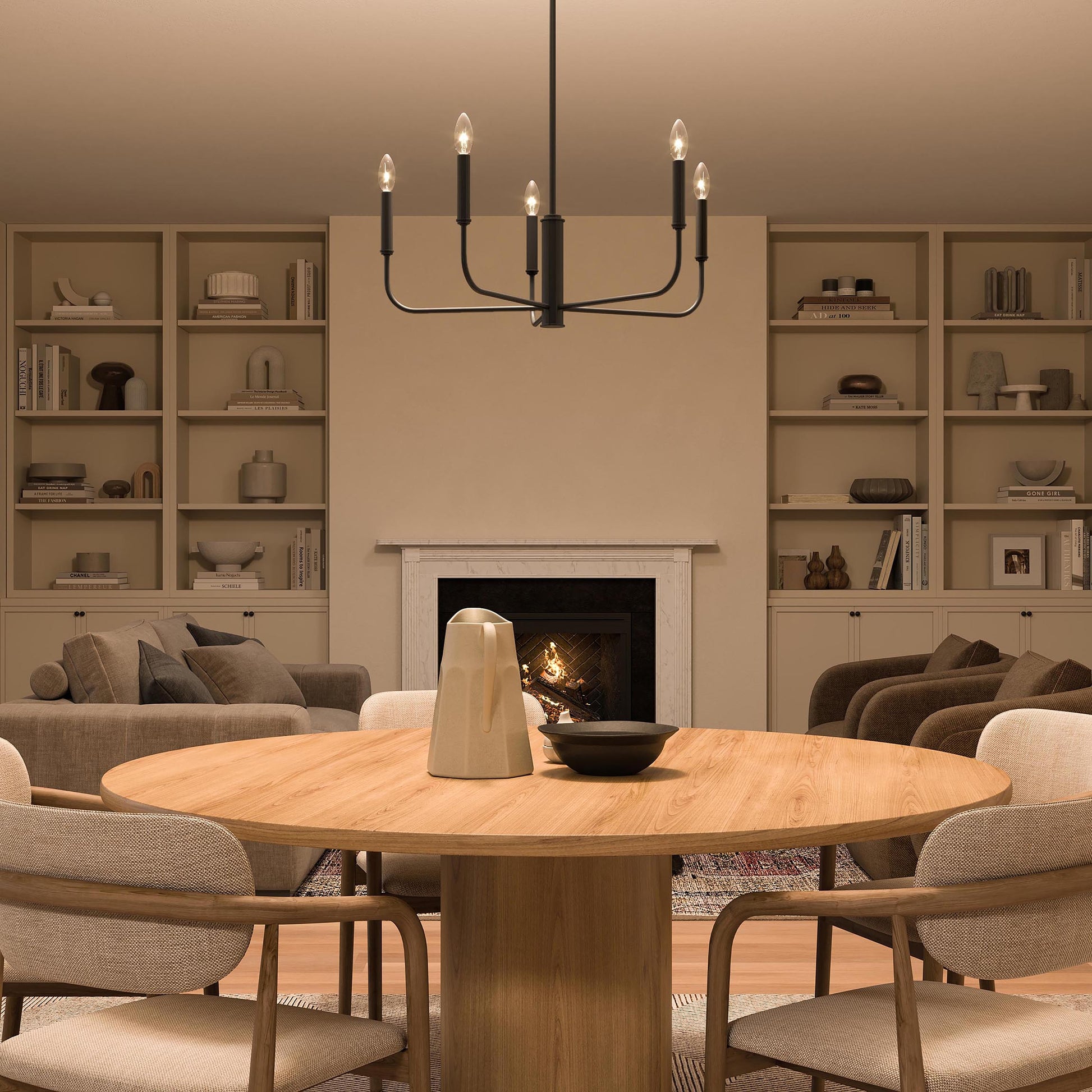 Progress Lighting Reines P400446-31M Matte Black Chandelier Dining Room Night Scene