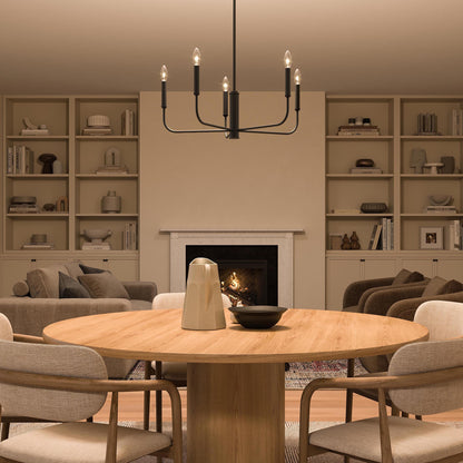 Progress Lighting Reines P400446-31M Matte Black Chandelier Dining Room Night Scene