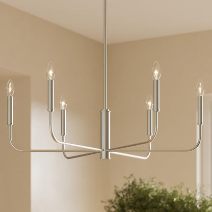Progress Lighting P400448-009 Reines Chandelier in Brushed Nickel - Dining Room Lifestyle Shot