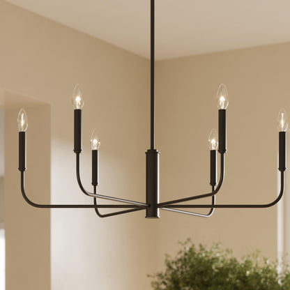 Progress Lighting P400448-31M Reines Matte Black Chandelier installed in dining room lifestyle shot