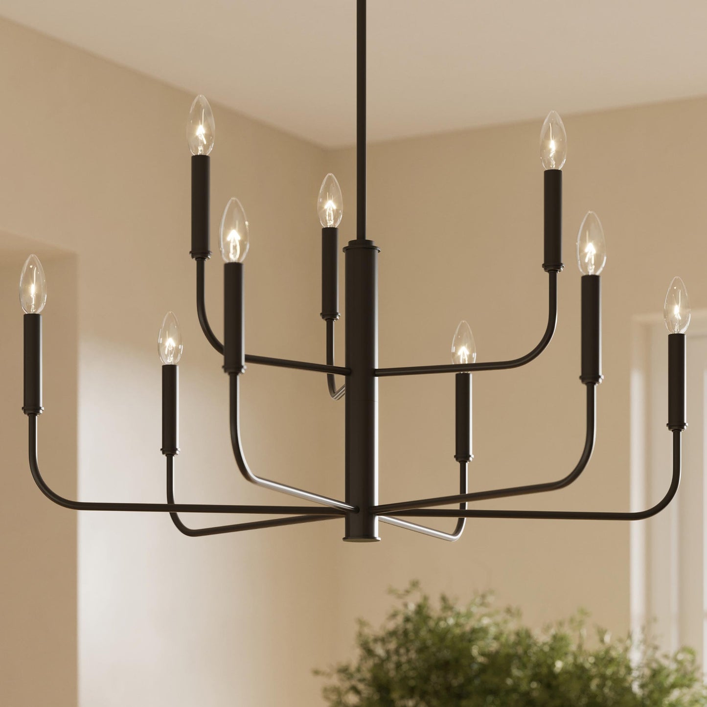 Progress Lighting P400449-31M Reines 9-Light Matte Black Chandelier - Dining Room Lifestyle Shot