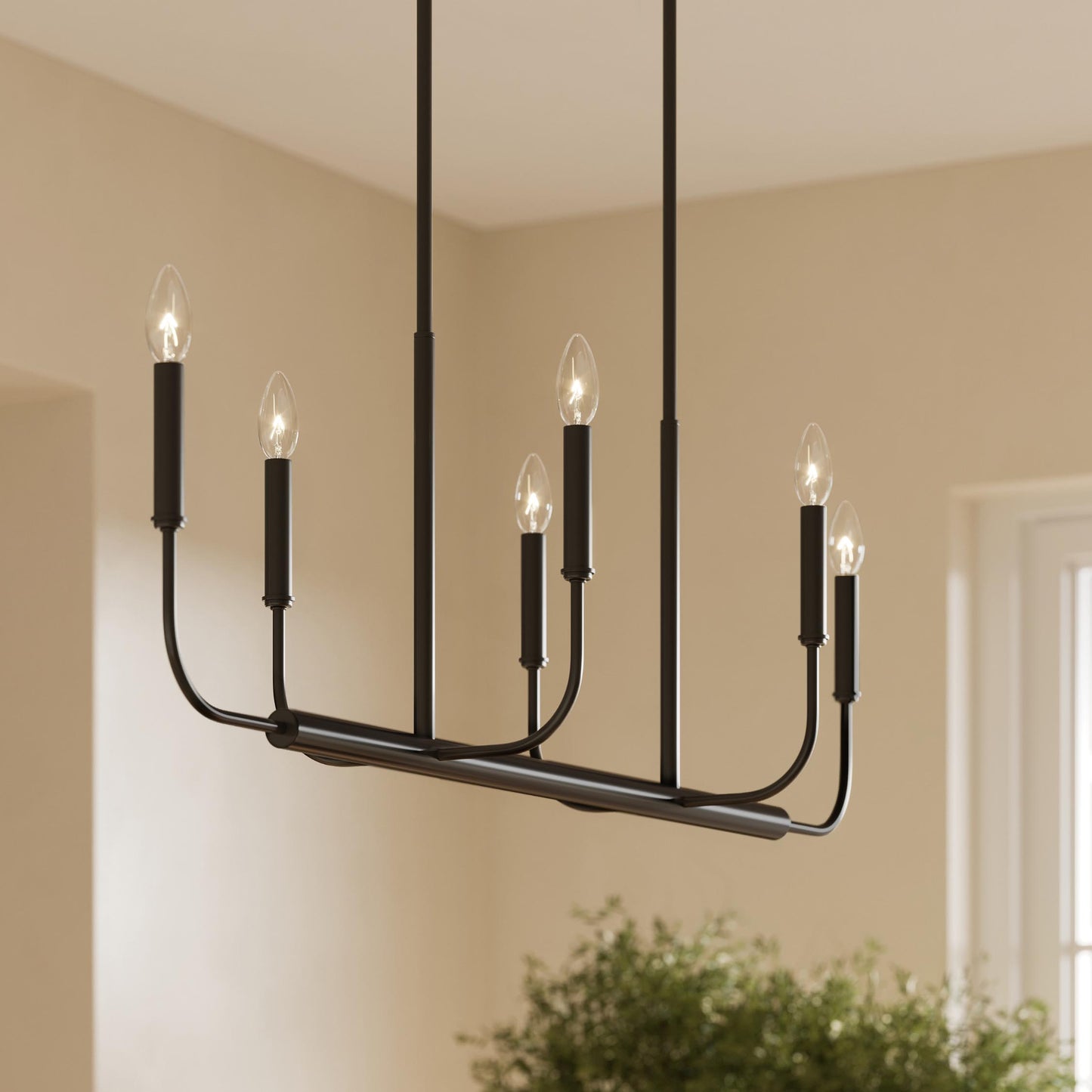 Progress Lighting P400450-31M Reines 6 Light Matte Black Linear Chandelier - Lifestyle/Dining Room Application