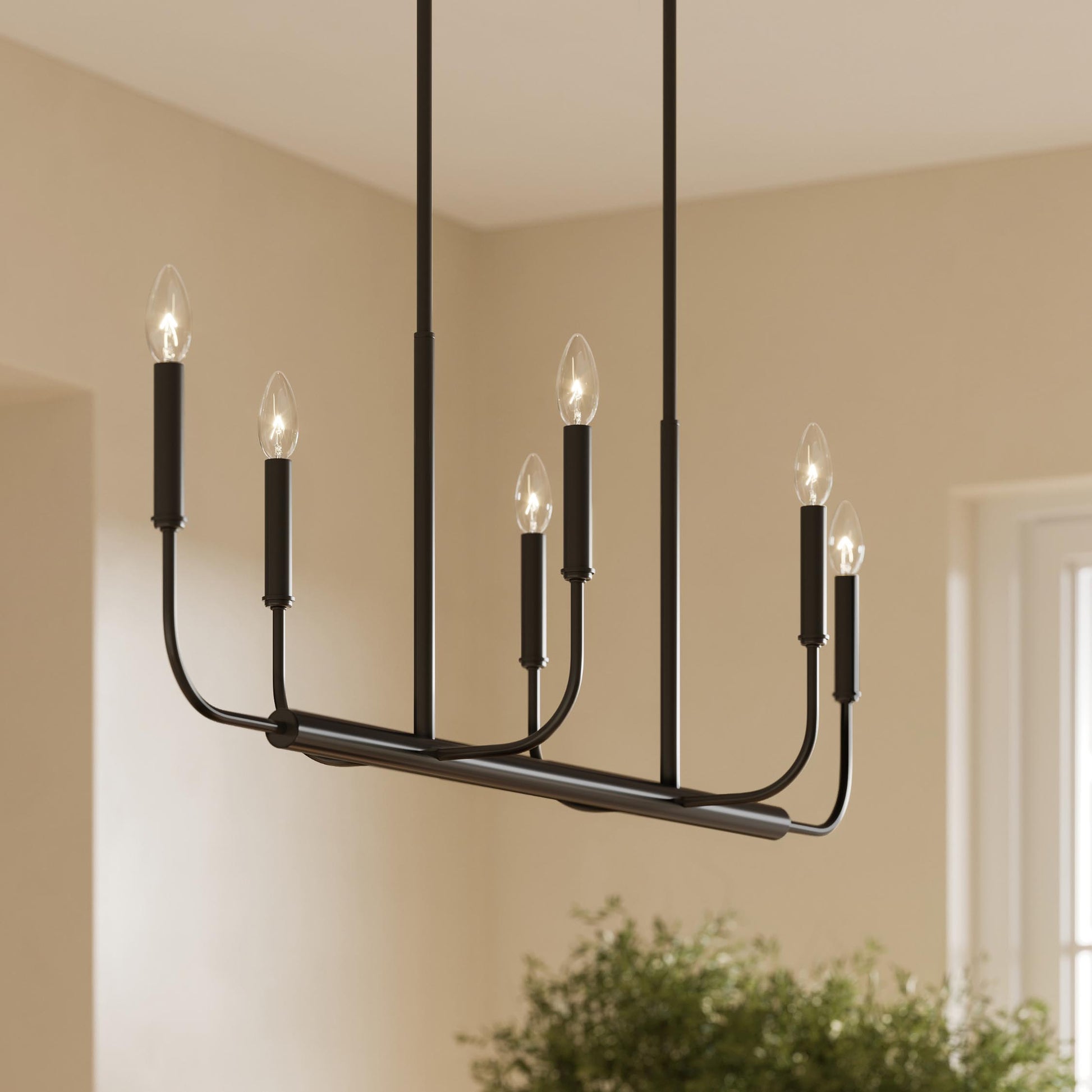 Progress Lighting P400450-31M Reines 6 Light Matte Black Linear Chandelier - Lifestyle/Dining Room Application