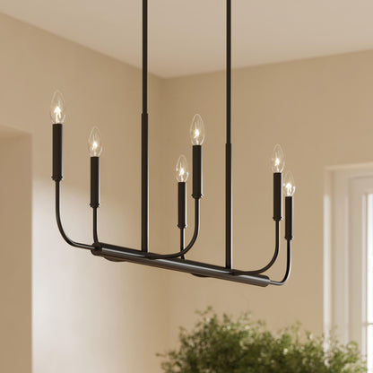 Progress Lighting P400450-31M Reines 6 Light Matte Black Linear Chandelier - Lifestyle/Dining Room Application