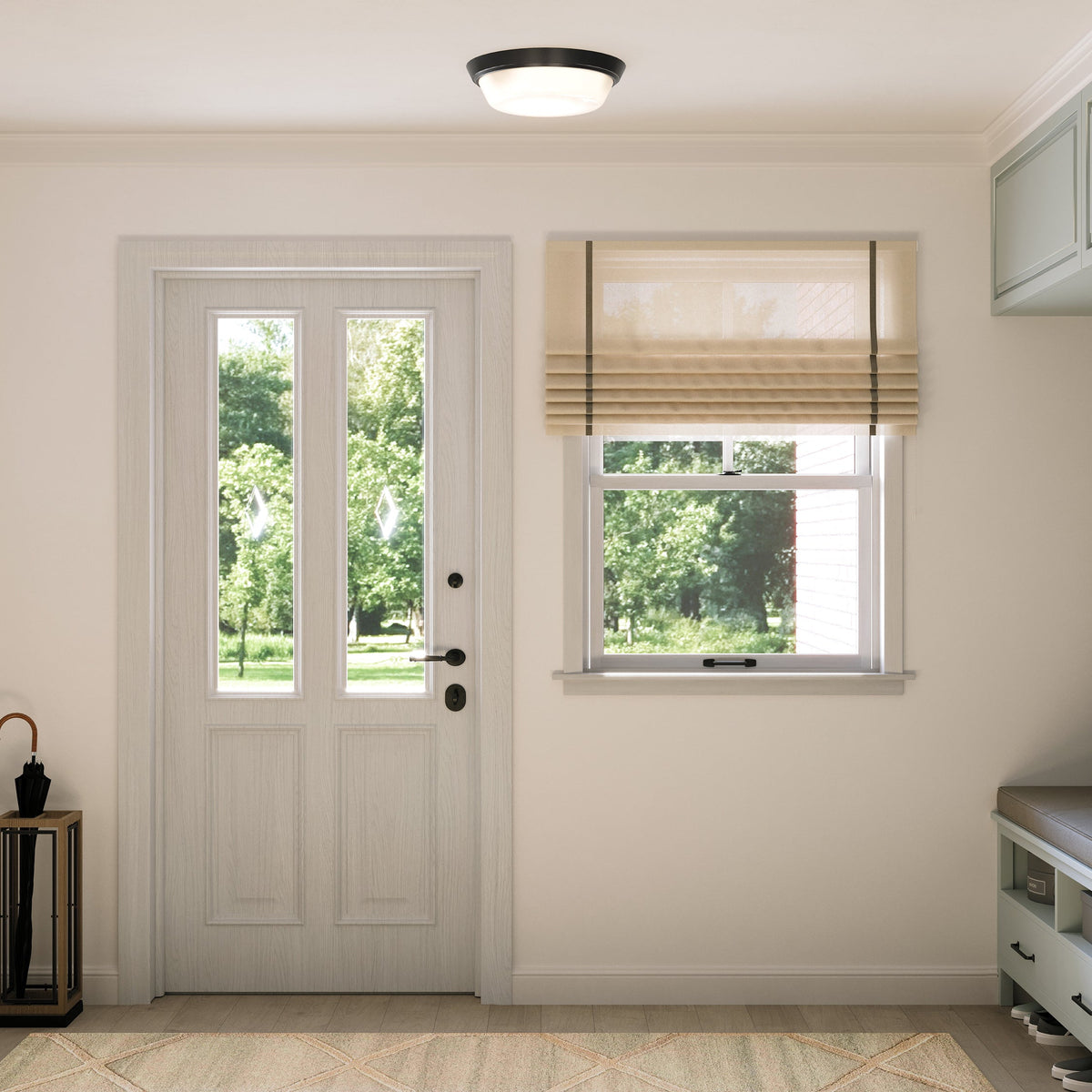 Progress Lighting P350304-031 Edessa Black flush mount ceiling light in hallway