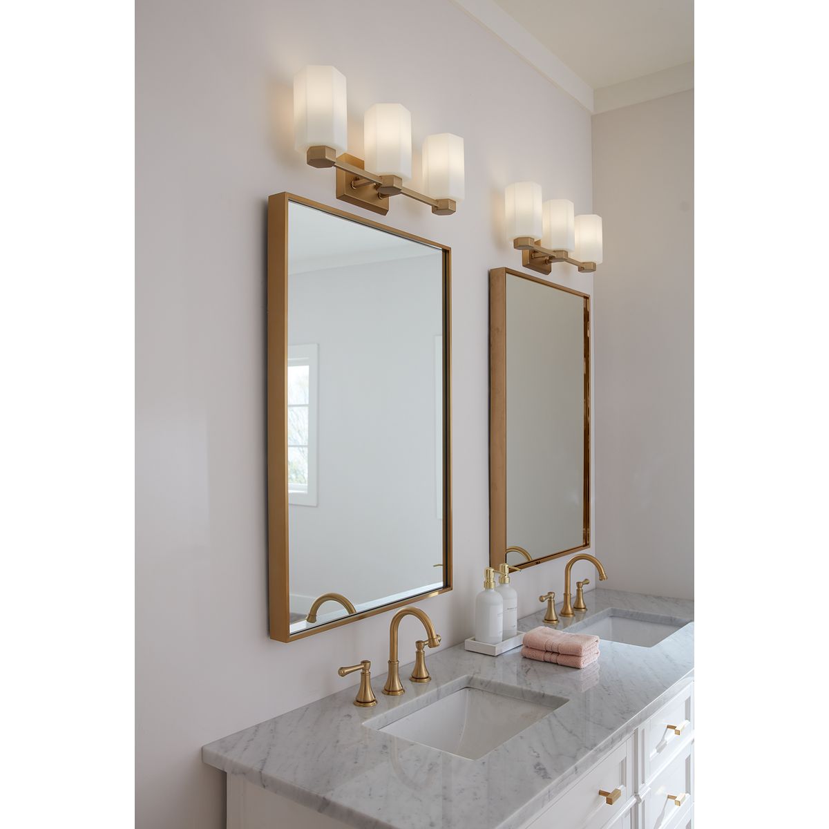 Progress Lighting P300478-191 Estrada Brushed Gold Bath Vanity Light Installed in Bathroom