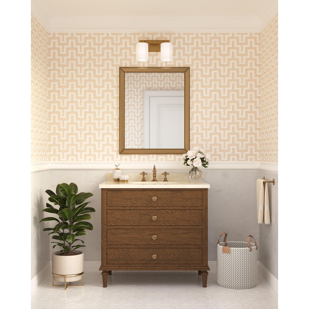 Progress Lighting P300477-191 Estrada 2 Light Brushed Gold Bath Vanity Wall Light - Lifestyle Application Shot
