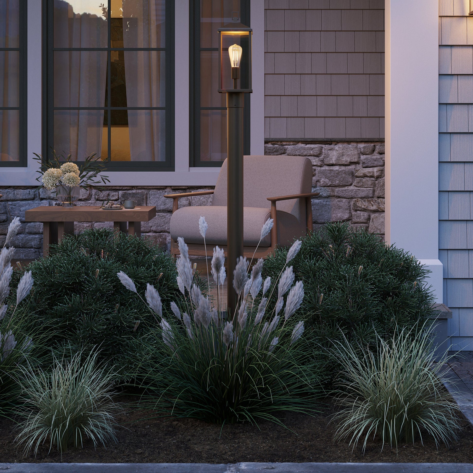 Progress Lighting P540114-020 Cantley Antique Bronze Outdoor Post Lantern - Nighttime Lifestyle Shot