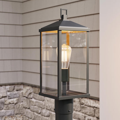 Progress Lighting P540114-31M Cantley 1 Light Matte Black Outdoor Post Lantern - Close-Up Detail Shot Illuminated