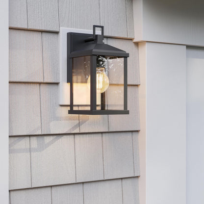 Progress Lighting P560404-31M Cantley Small Matte Black Outdoor Wall Lantern - Lifestyle Application Shot on Exterior Wall