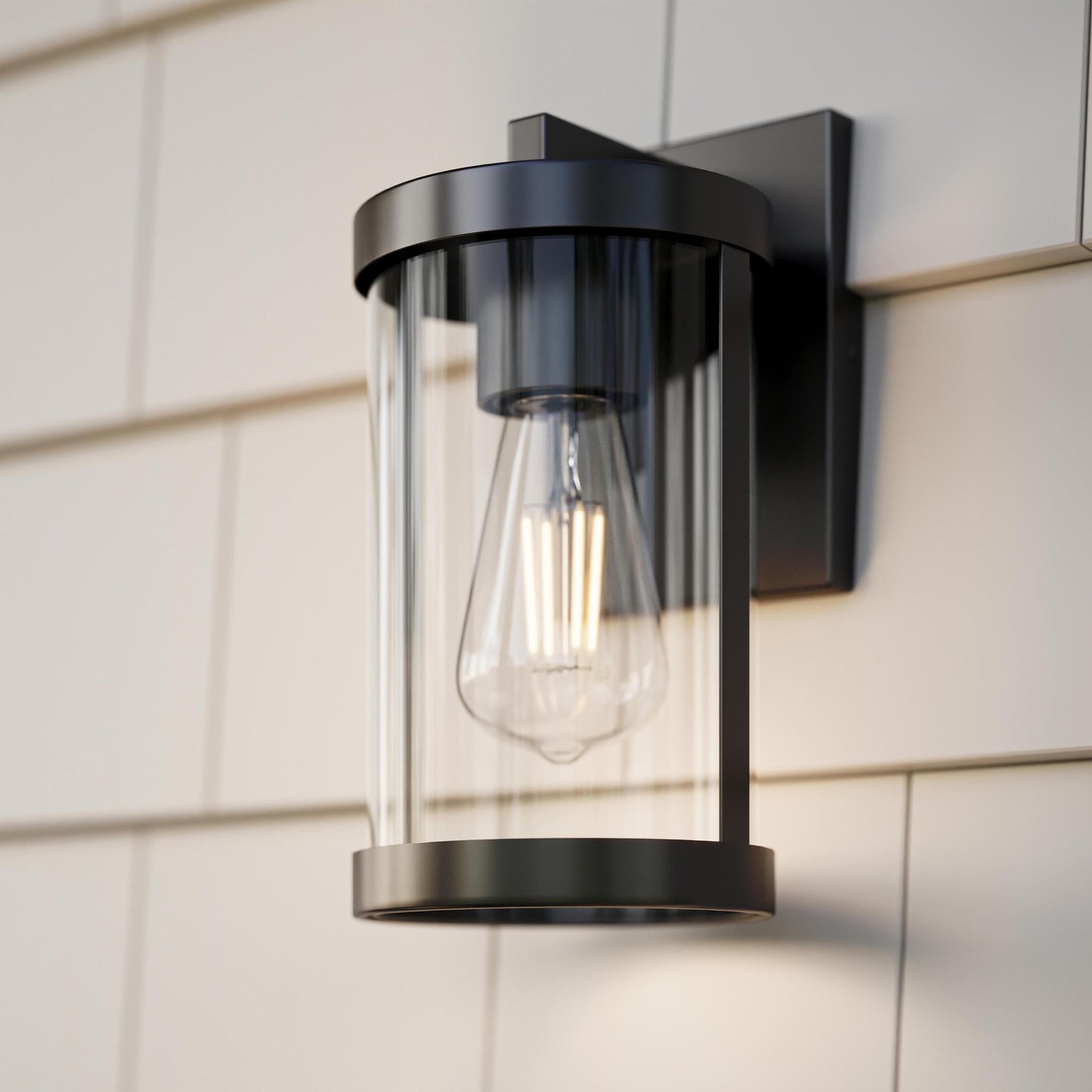 Progress Lighting Kagen P560393-31M Matte Black Outdoor Wall Lantern Lifestyle Shot on Exterior Wall