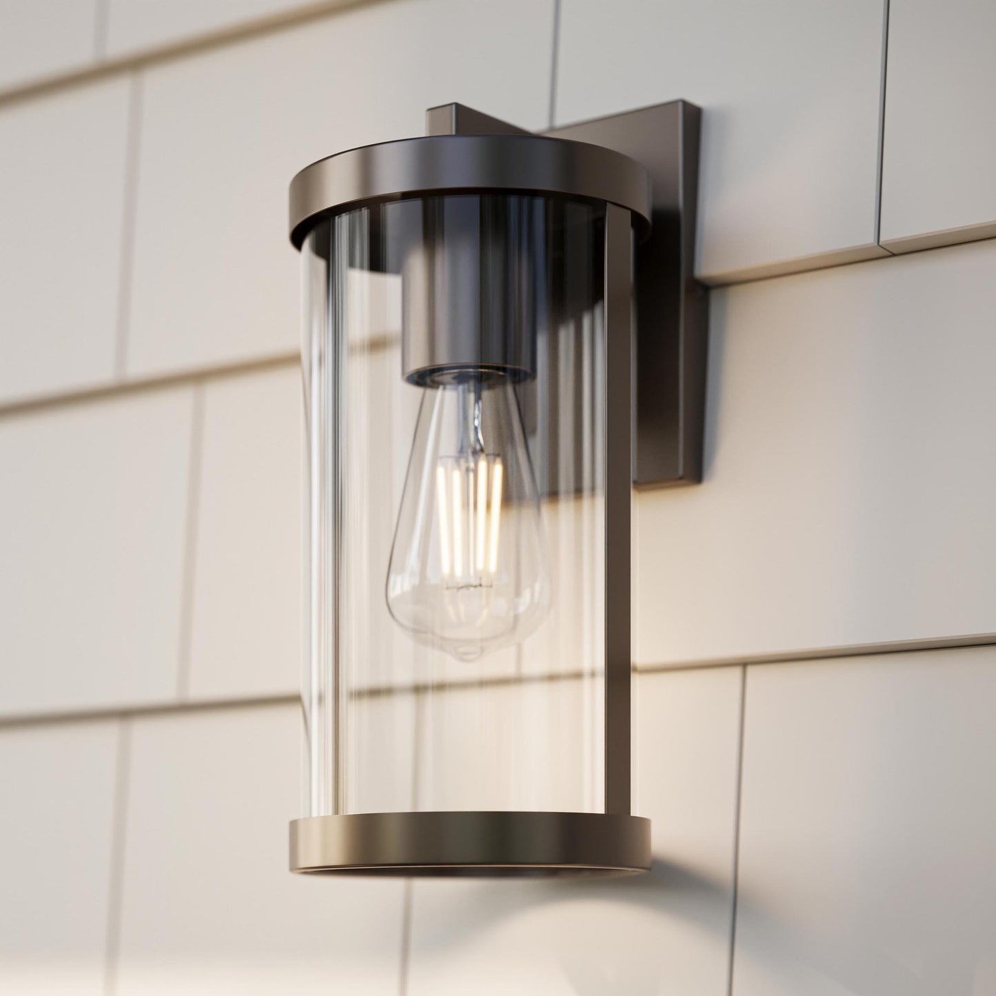 Progress Lighting Kagen P560394-020 Antique Bronze Outdoor Wall Lantern Installed on Exterior Wall