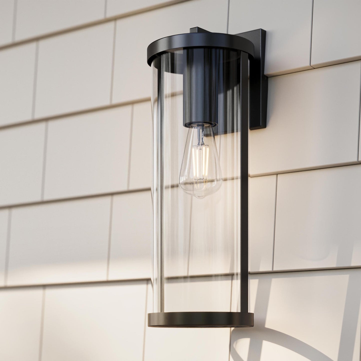 Progress Lighting P560396-31M Kagen Matte Black Outdoor Wall Lantern - Lifestyle Application on Exterior Siding